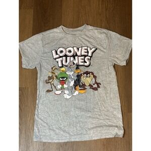 Looney Tunes Gray Short Sleeve Cotton Blend T-Shirt Womens L Bugs Daffy Marvin